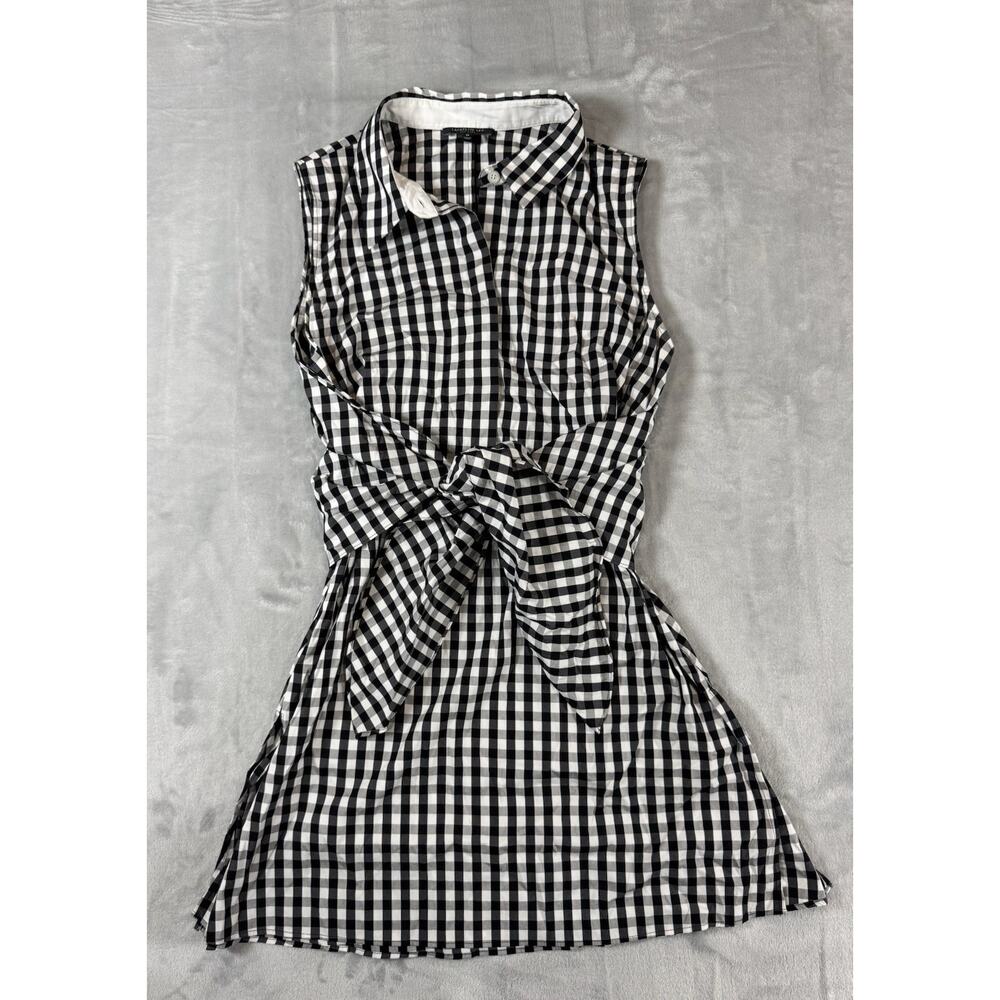 Lafayette 148 Black White Plaid Mariel Sleeveless Tie Waist Blouse Tunic Sz M